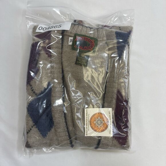 VTG Boston Trader Argyle Sweater Vest Men's XL Multicolor Wool Leather Buttons - Picture 9 of 9